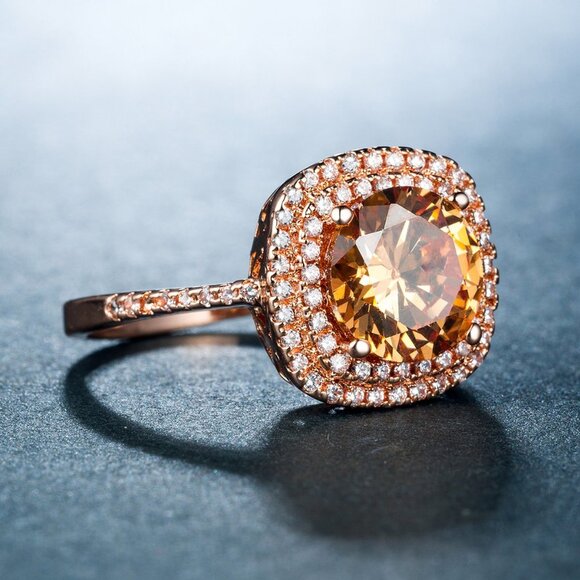Luxury Wedding Rose Gold Plated Imitate Moissanite Ring for Women, VIP081 - Picture 3 of 5
